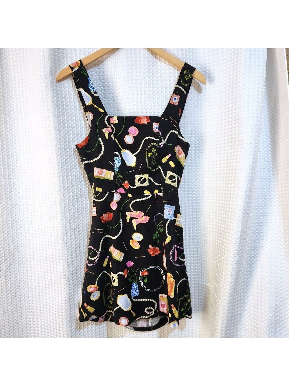 Monteau LA Floral Fit Flare Dress Small Open Back Cutout Summer Skater Mini
